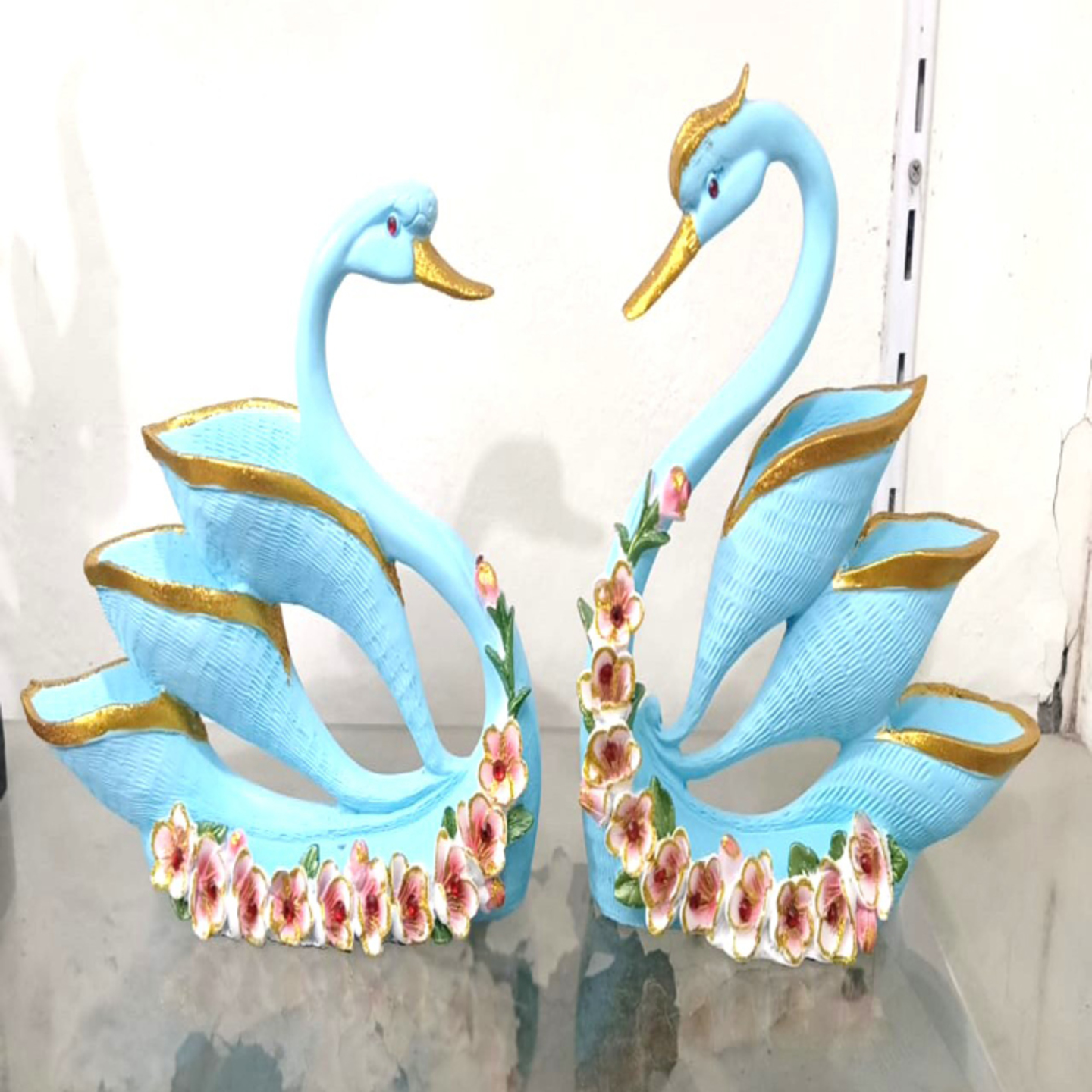 Deesha Planters and Decors Loving Glitter Swan Couple Showpiece 26X6X25, 28X8X21 cm