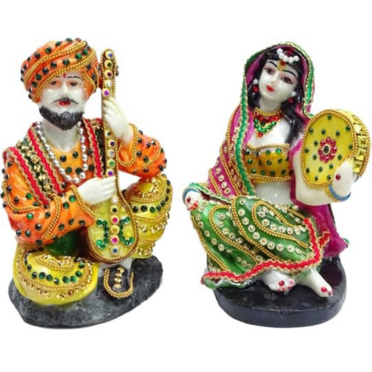 Deesha Planters and Decors Decorative Rajasthani Couple Statue-3 13X11X17, 13X11X17 cm