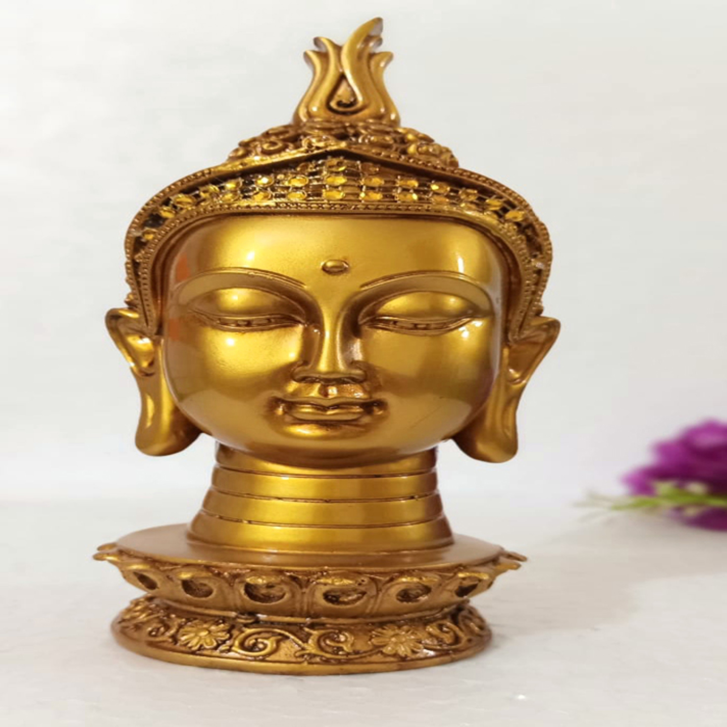 Deesha Planters and Decors Beautiful Small Golden Calm Buddha Face Statue 12X10X24 cm