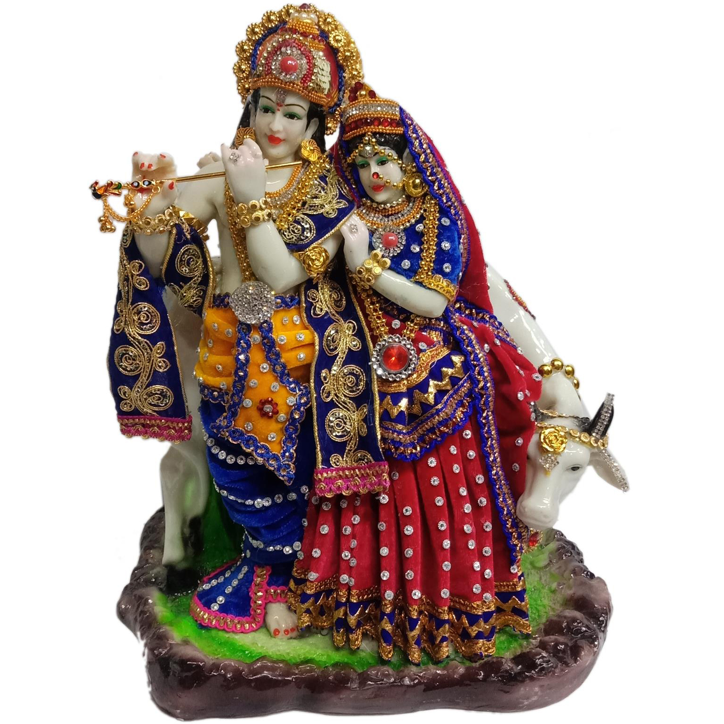 Deesha Planters and Decors Radha Krishna Idol with Cow (12.5X9X15 inch)