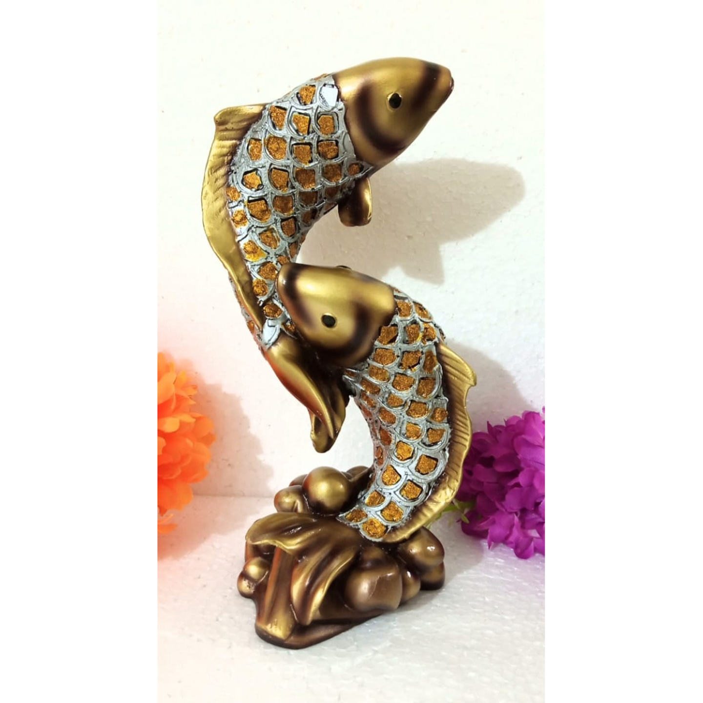 Deesha Planters and Decors Lucky Golden Fish Couple Showpiece (18X16X33 cm)