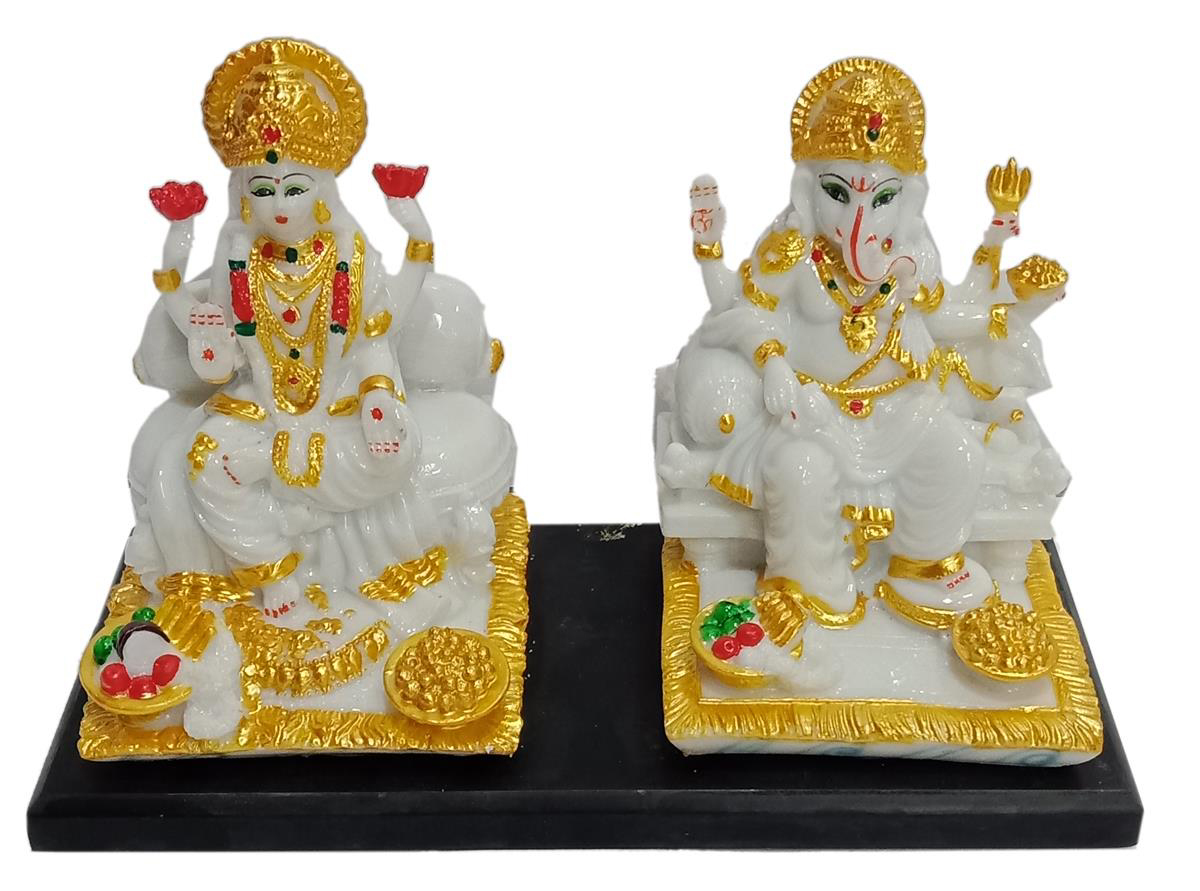 Deesha Planters and Decors White Laxmi Ganesha Statue 10x4.75x6.75inch