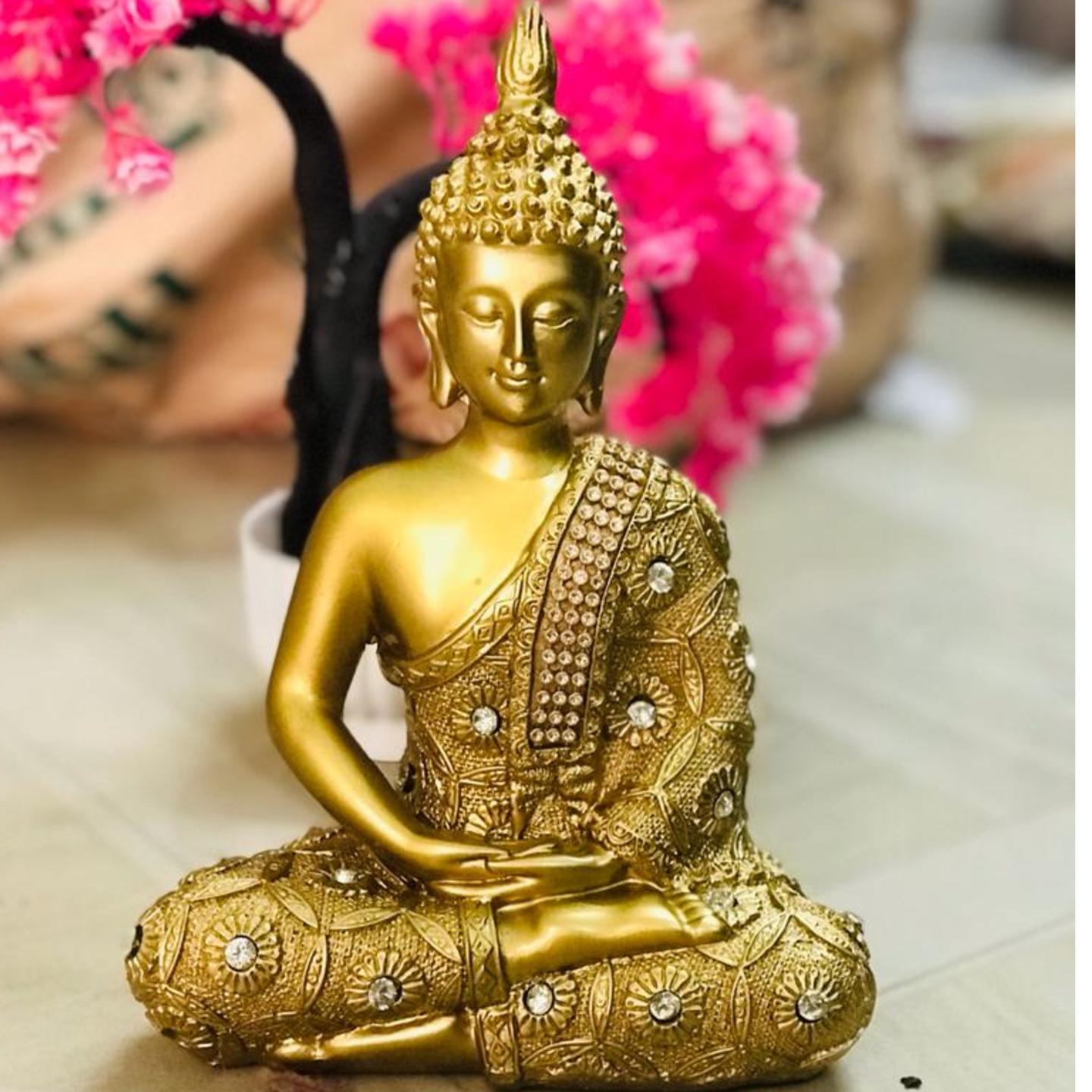 Deesha Planters and Decors Beautiful Golden Buddha Statue (15X8X21 cm)