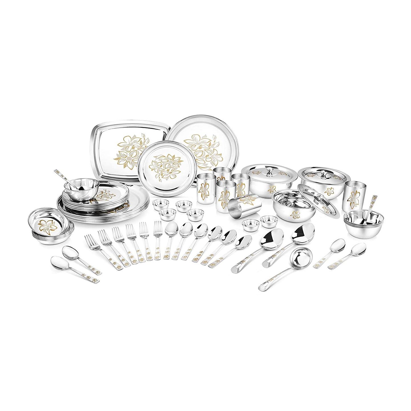 High Class Jindal Stainless Steel with Laser Print Dinner Set - 51pcs