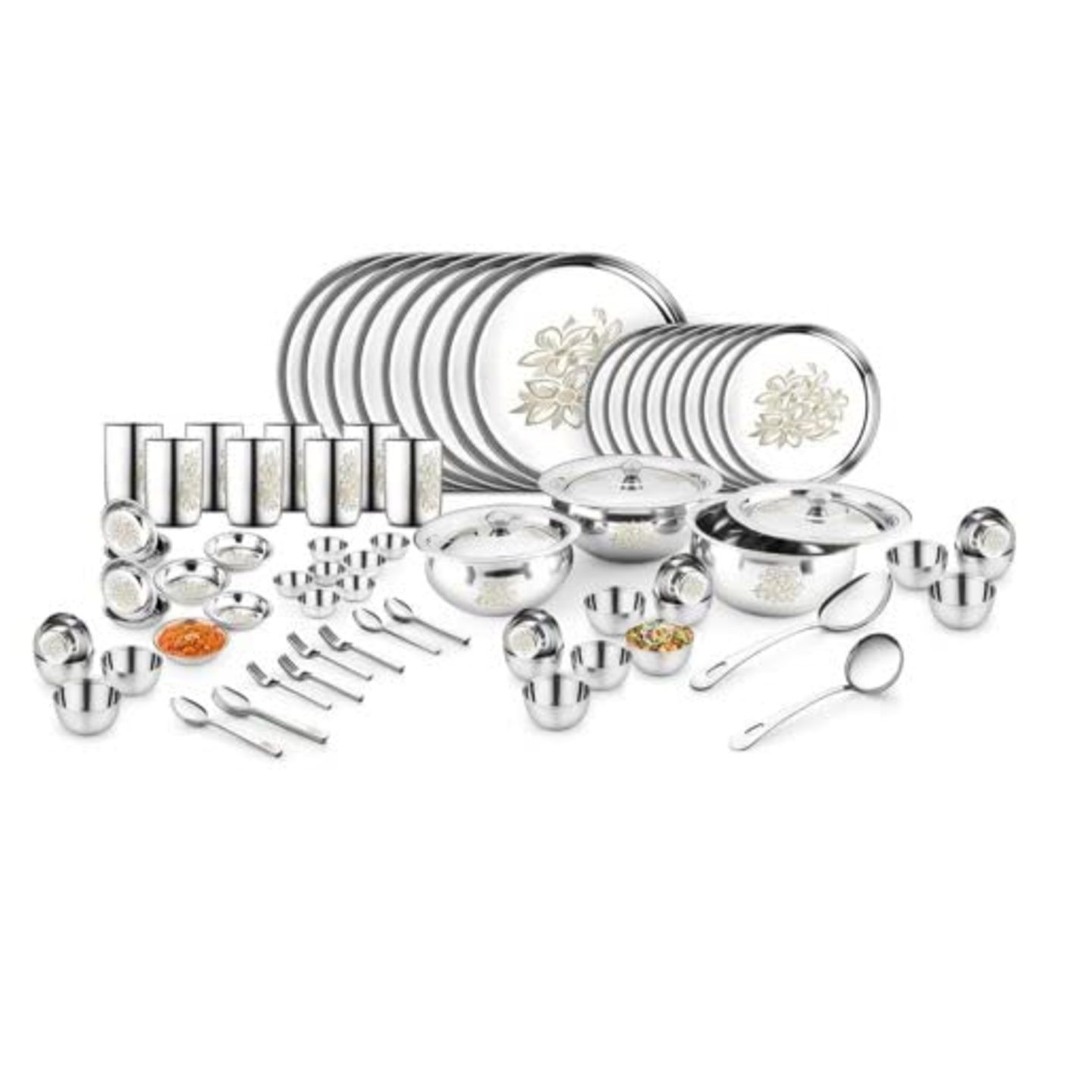 Heavy Gauge with Permanent Laser Design Stainless Steel - 51 Pieces Dinner Set