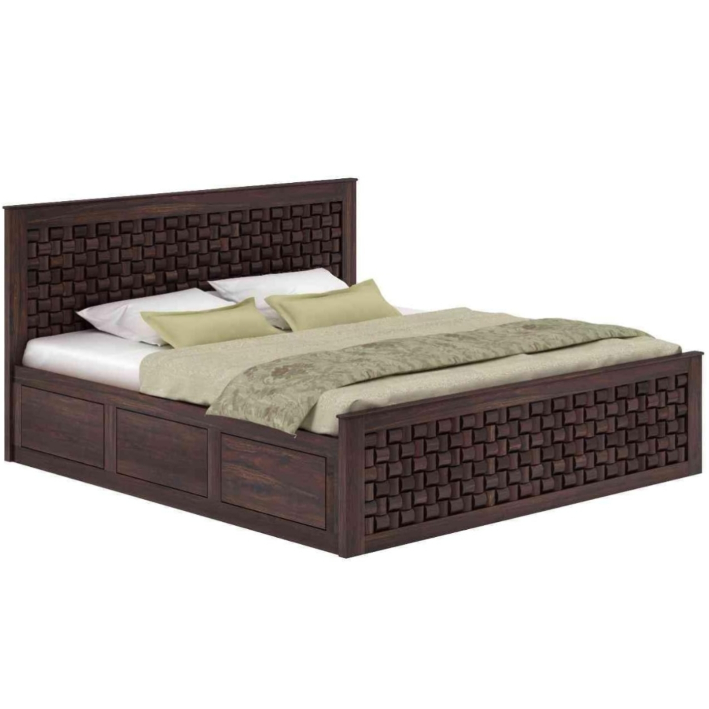 Gunnu Furniture Solid Sheesham Wooden Neewar Bed with Storage for Bedroom and Living Room- 1 Year Warranty (Natural)