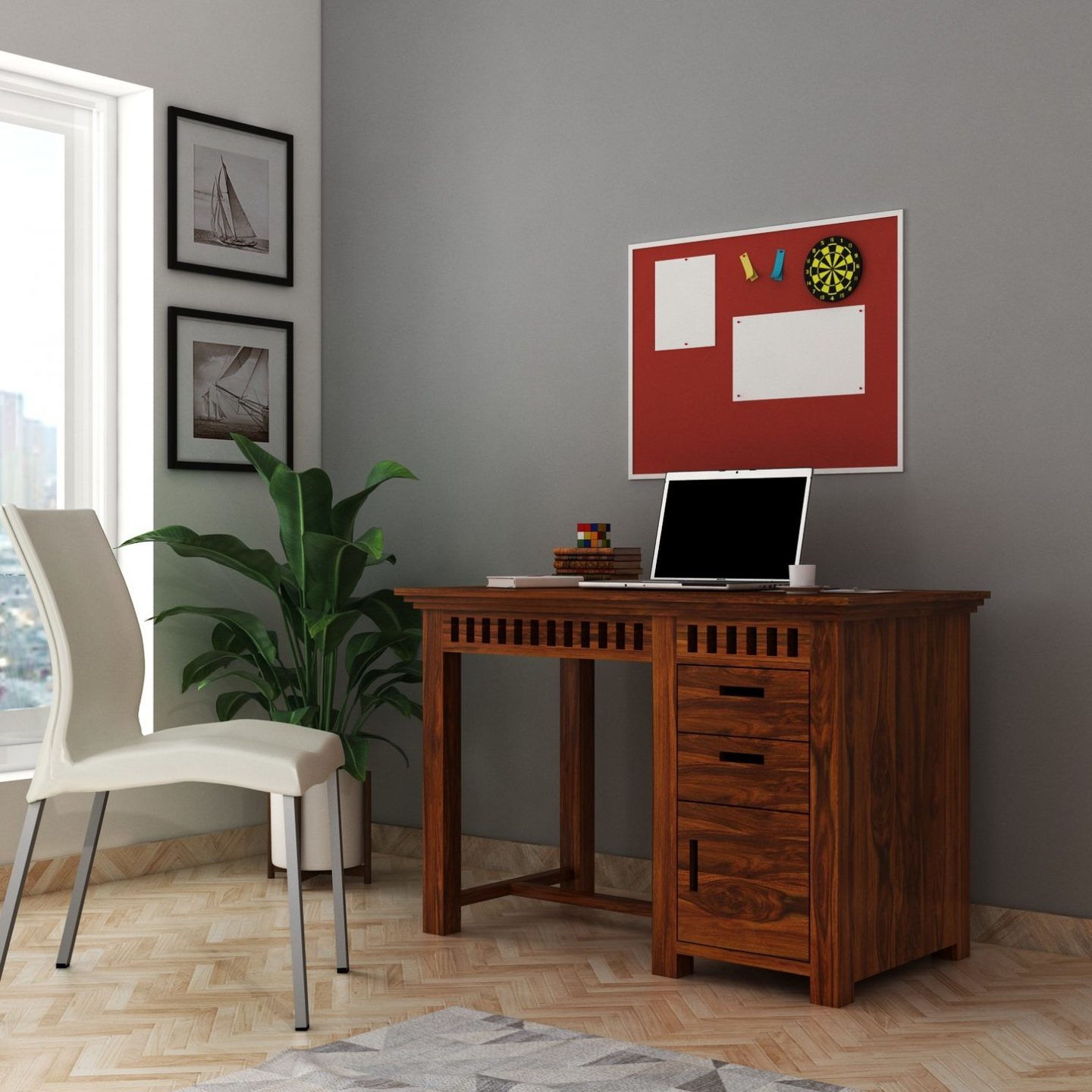 Armania Study Table with Storage in Solid Sheesham Wood