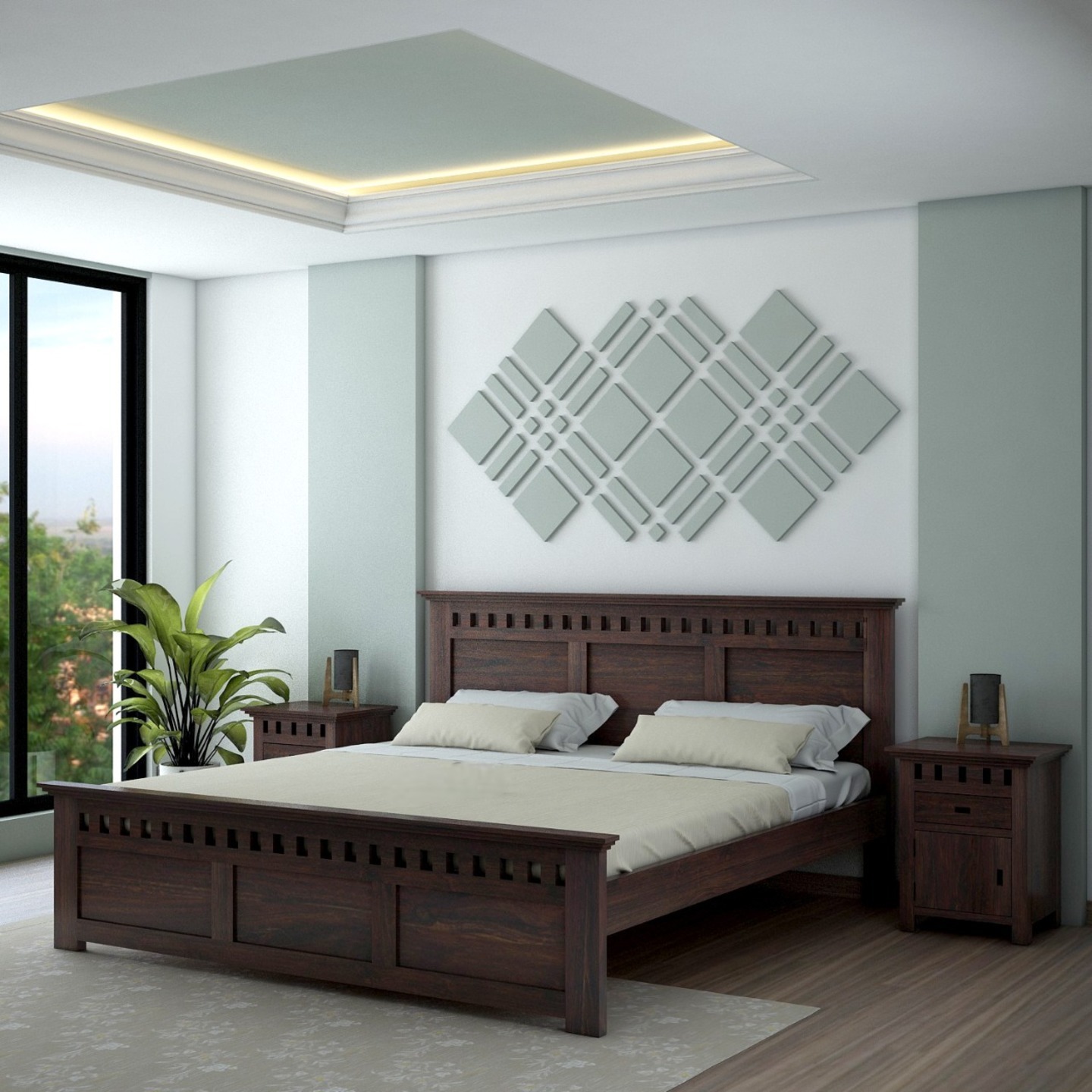 Armania Solid Sheesham Wood Bed Without Storage Walnut