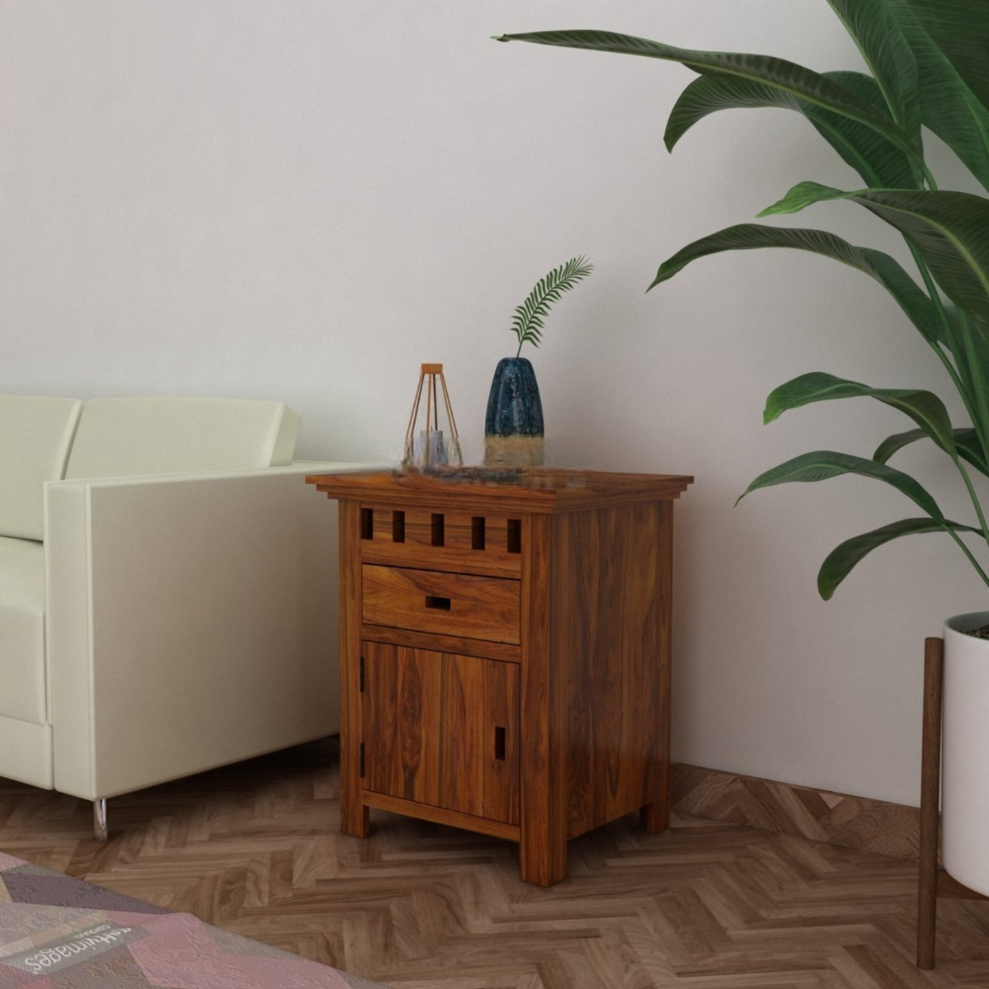 Armania Bedside Table With Storage in Solid Sheesham Wood