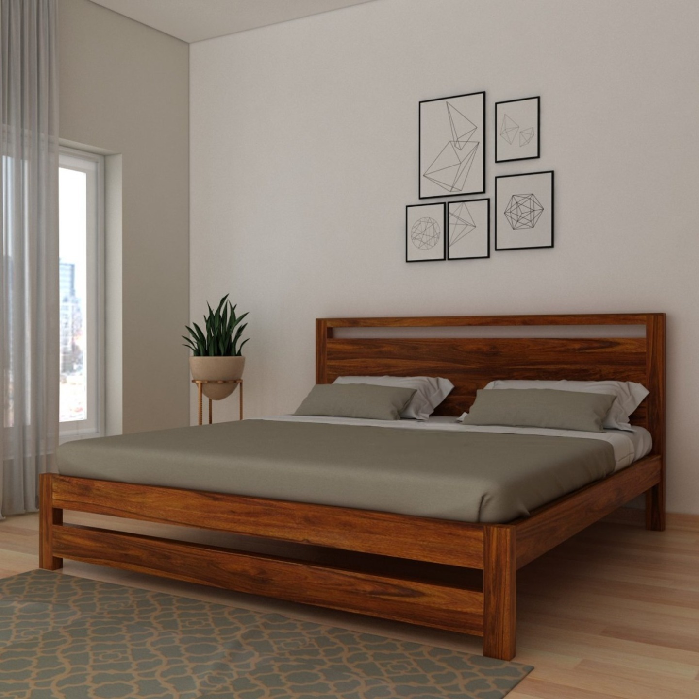 Gunnu Furniture Jaipur Solid Sheesham Wood Bed Without Storage For Living Room & Bedroom