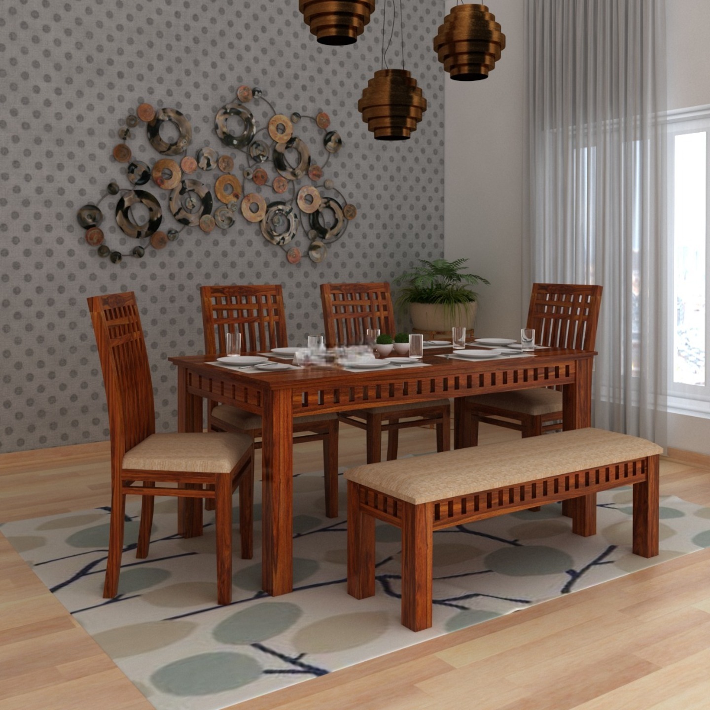 Armania Solid Sheesham Wood Dining Table Set