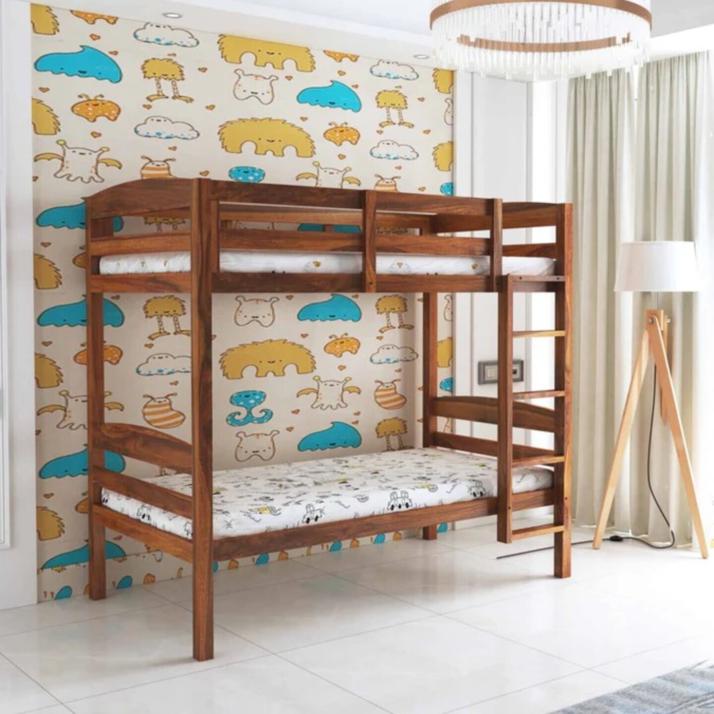 Gunnu Furniture Solid Wood Sheesham Wooden Bunk Bed without Storage Natural Finish