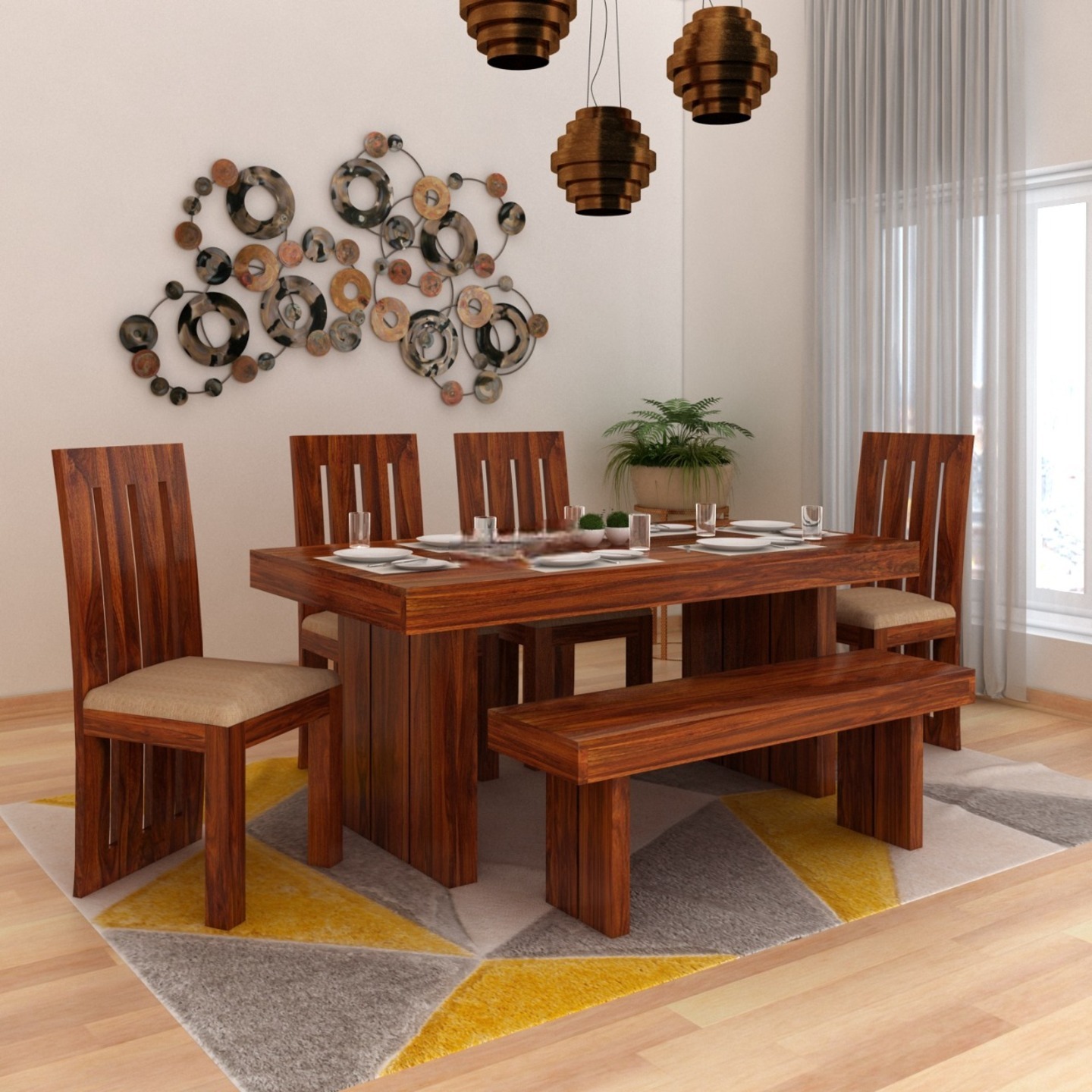 Maharaja Solid Sheesham Wood Dining Table Set