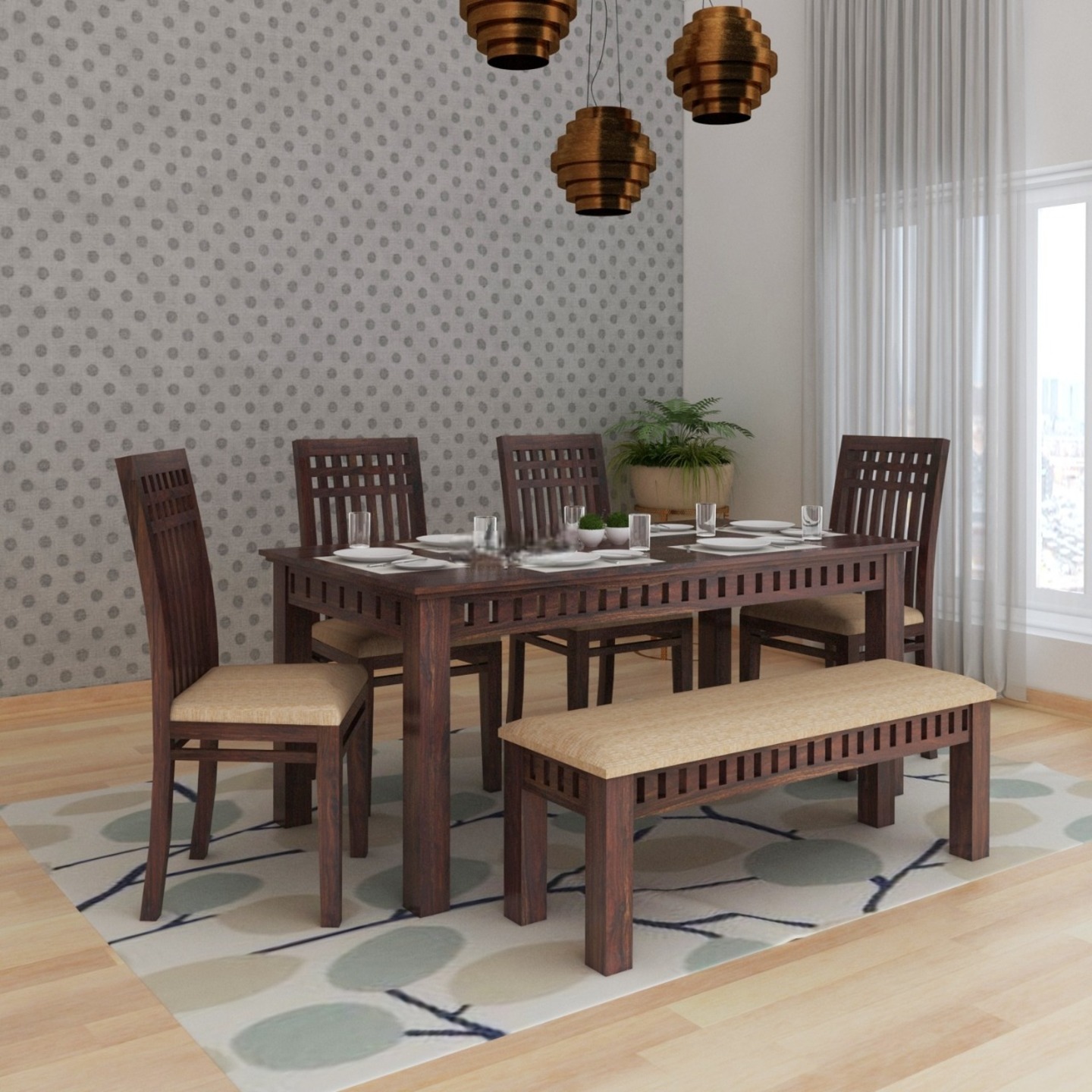 Armania Solid Sheesham Wood Dining Table Set Walnut
