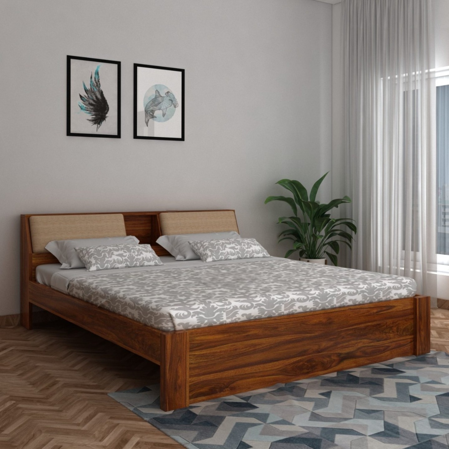 Gunnu Furniture MMNM Solid Sheesham Wood Bed Without Storage Natural Finish For Living Room & Bedroom