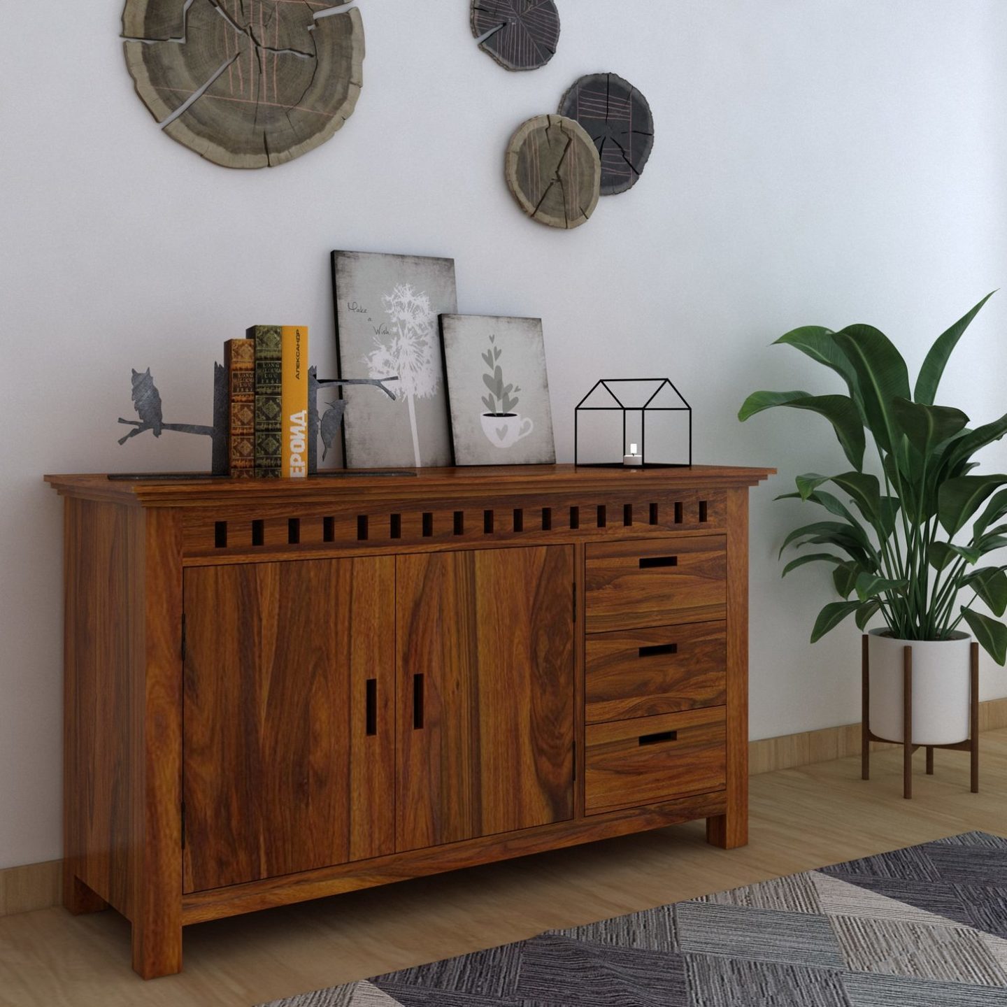 Armania Solid Sheesham Wood Sideboard Doors and Drawer Storage
