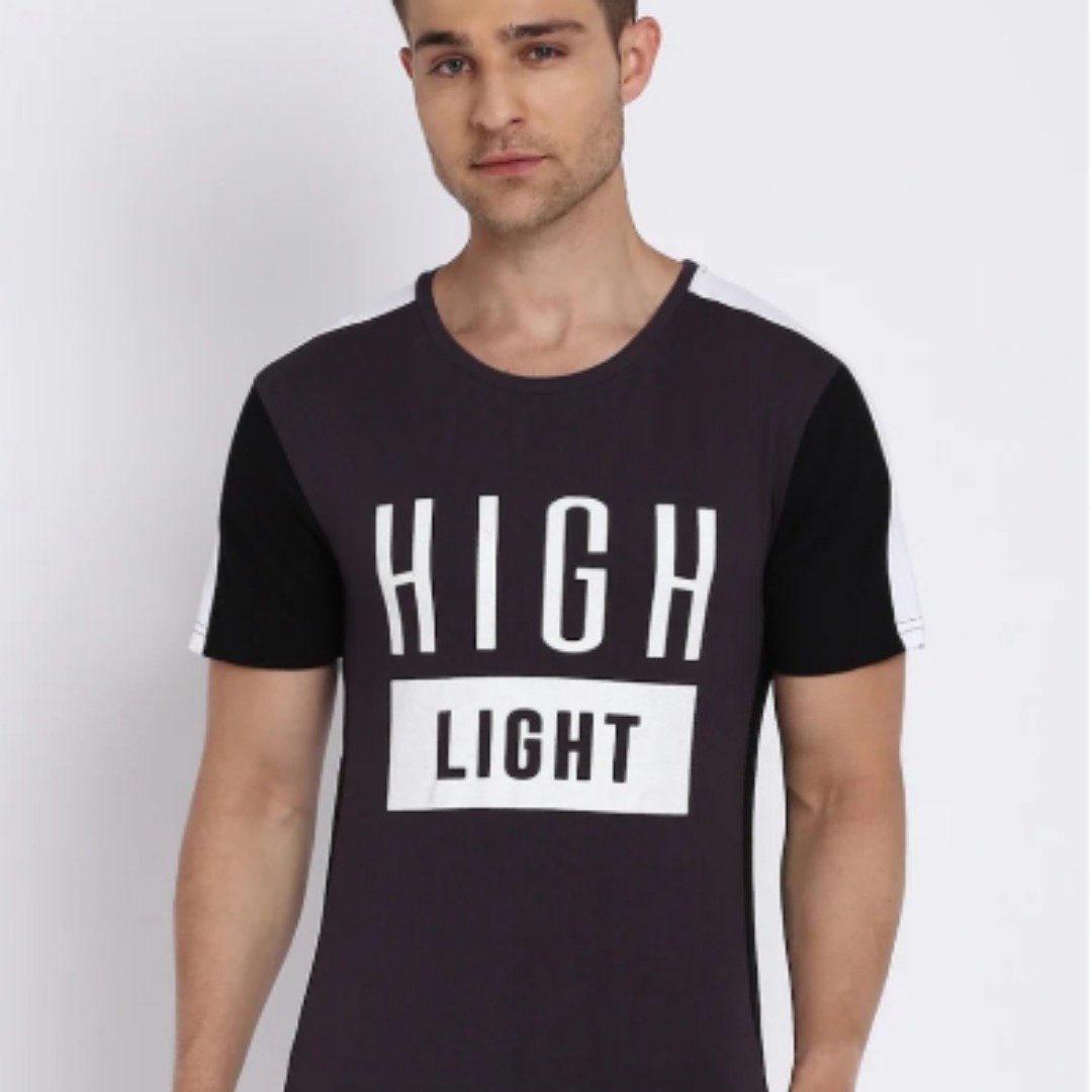 Men's black high light printed tshirt 