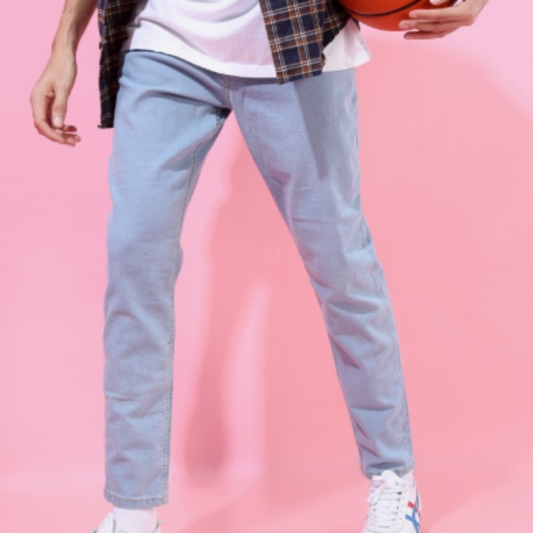 Men light blue tapered fit strechable jeans