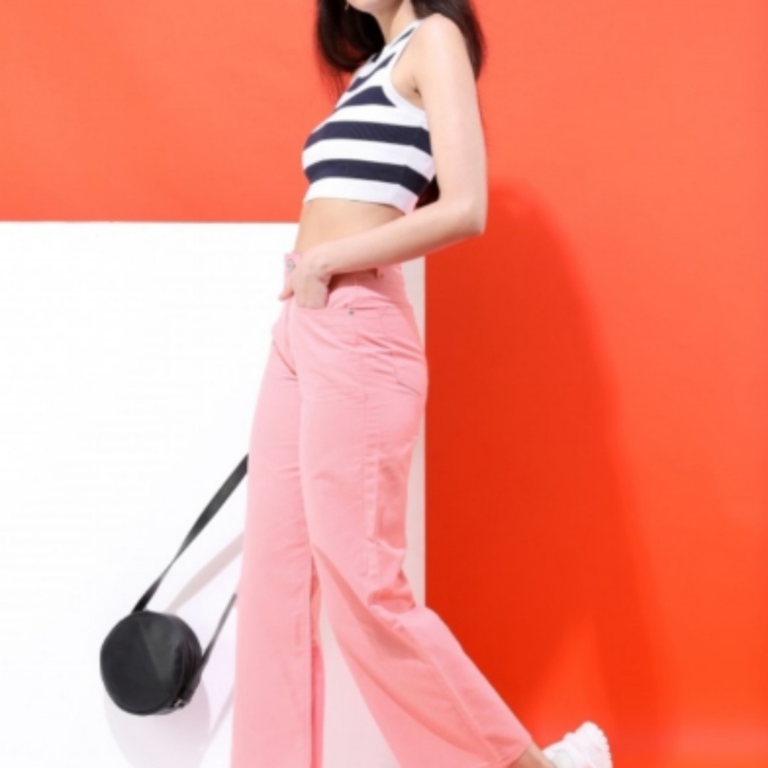 Women pink dad fit  strechable jeans 