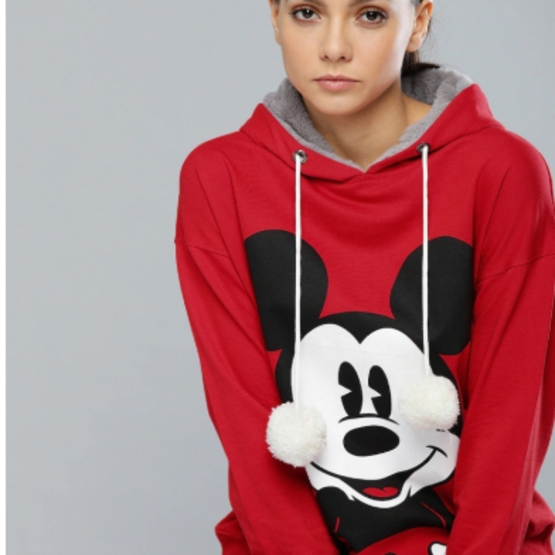 Women red & white Mickey mouse printed sweatshirt hoodie 