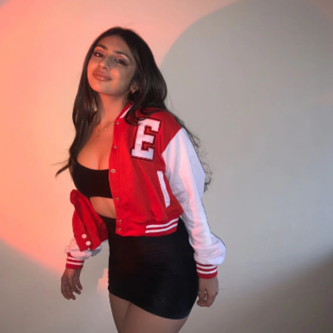 Women red crop varsity jacket