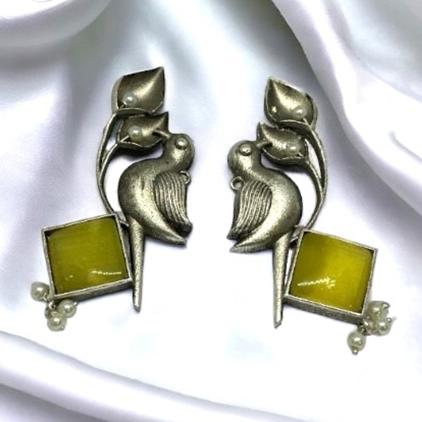 Sundar Sakhi Avian Serenity Square Earrings - Yellow