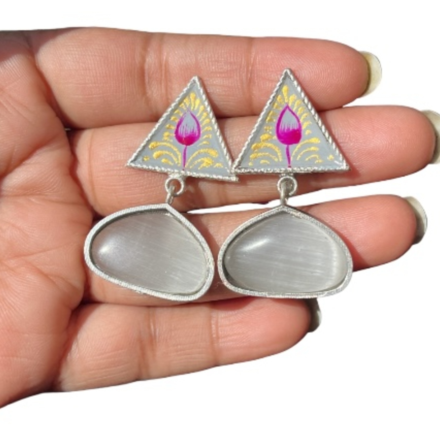 SS Pyramid Prism Dangles - Grey