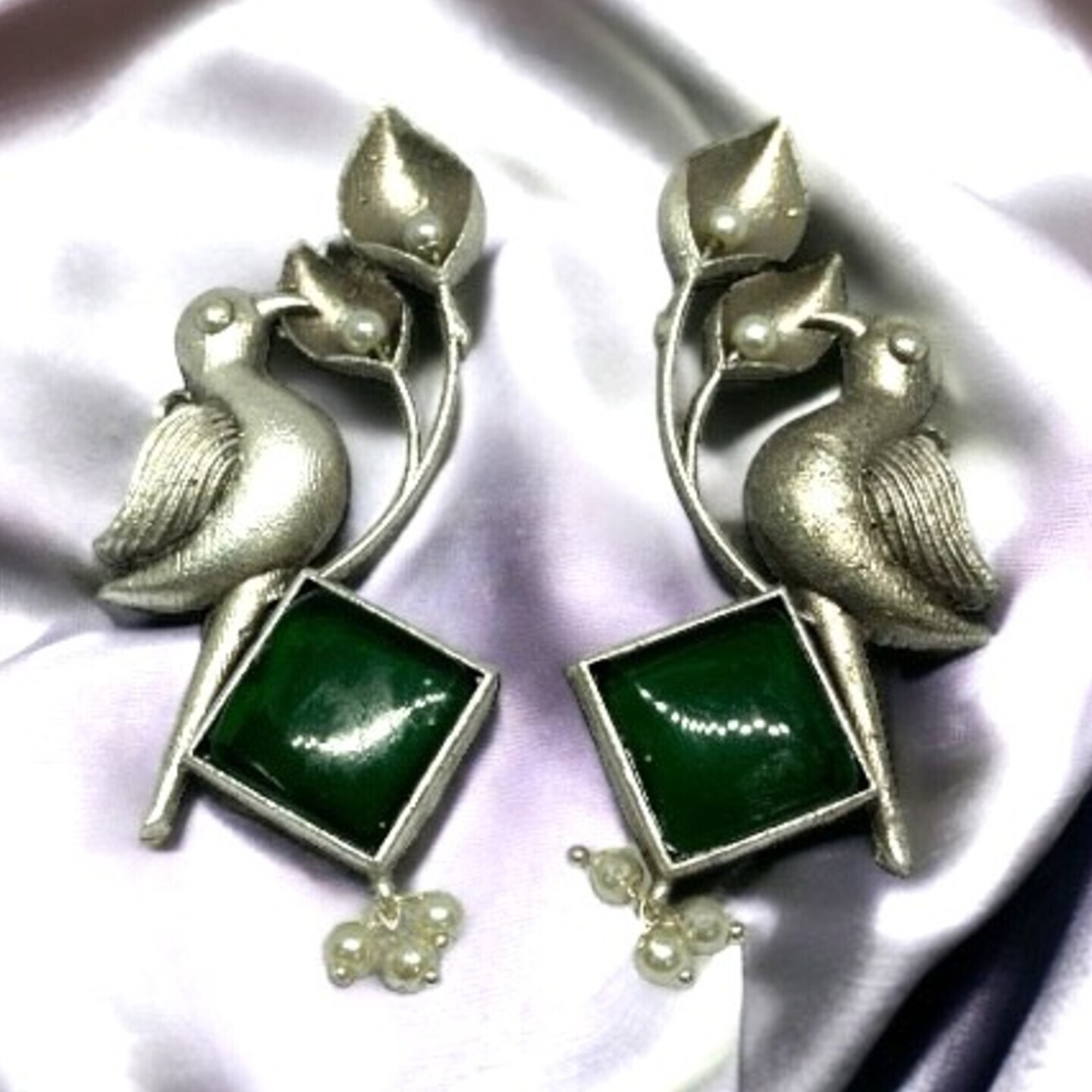 Sundar Sakhi Avian Serenity Square Earrings - Green