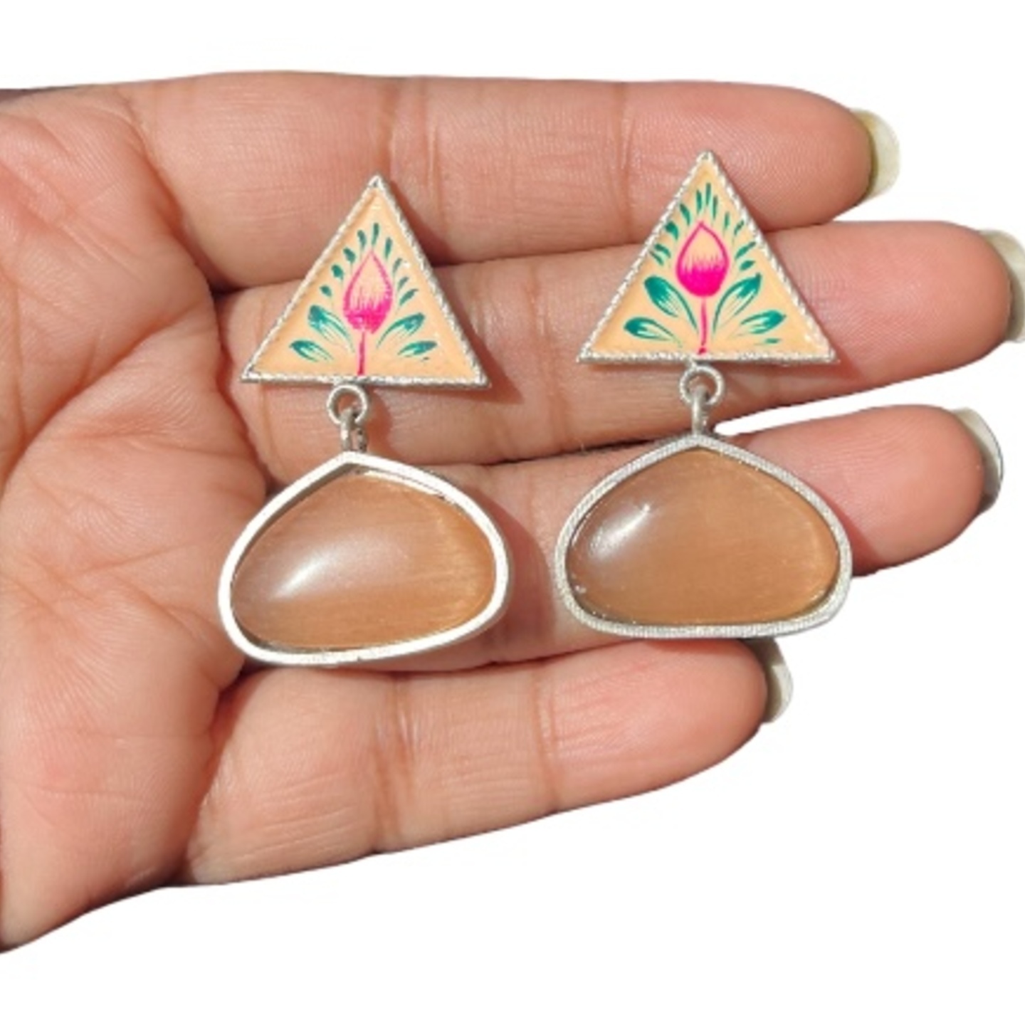 SS Pyramid Prism Dangles - Peach