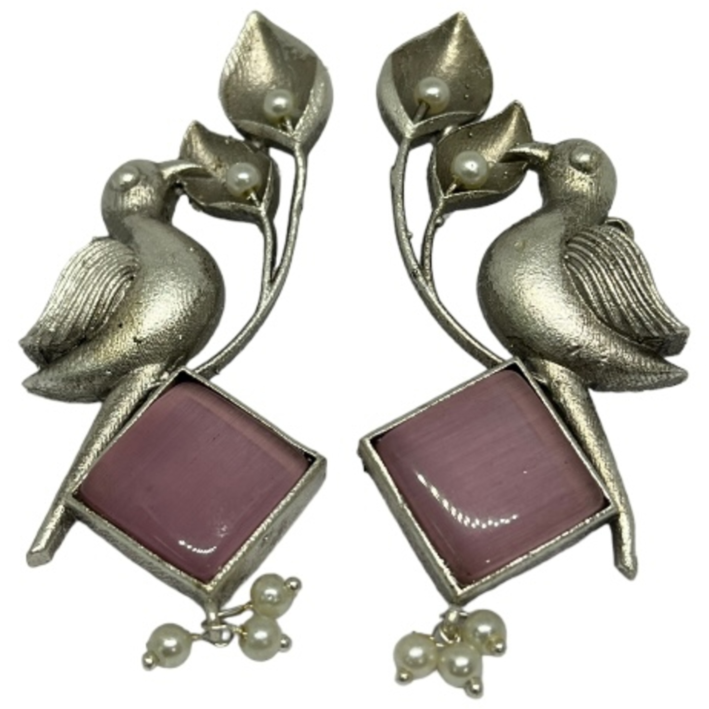 Sundar Sakhi Avian Serenity Square Earrings - Pink