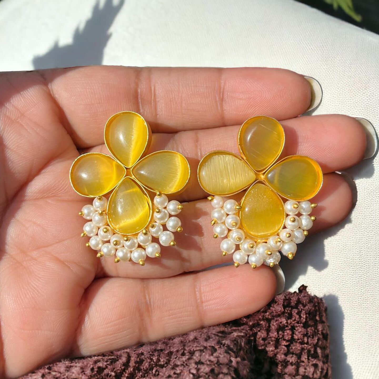 Sundar Sakhi Pearl Yellow Petal Studs