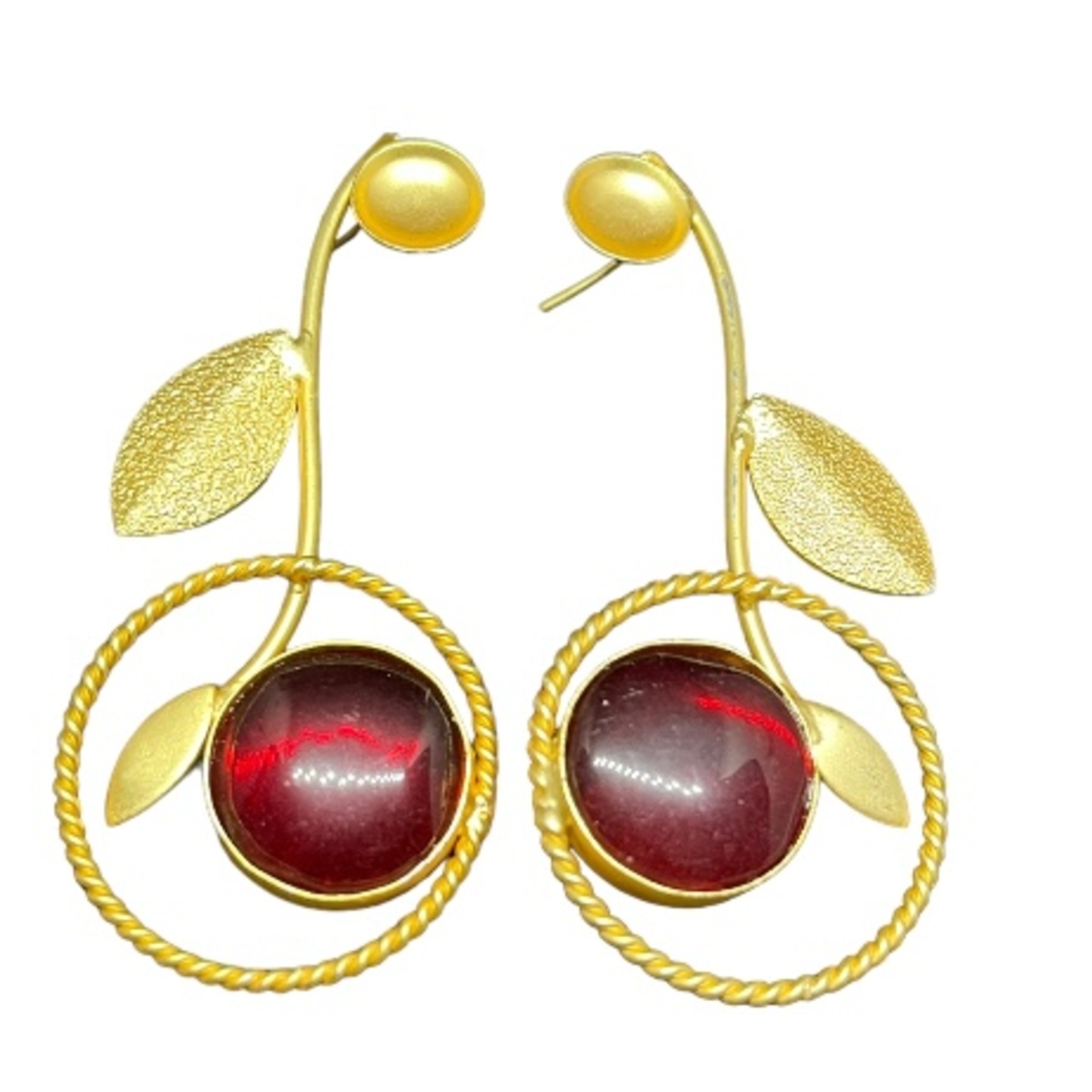SS Circle's End Elegance Earrings : Red stone