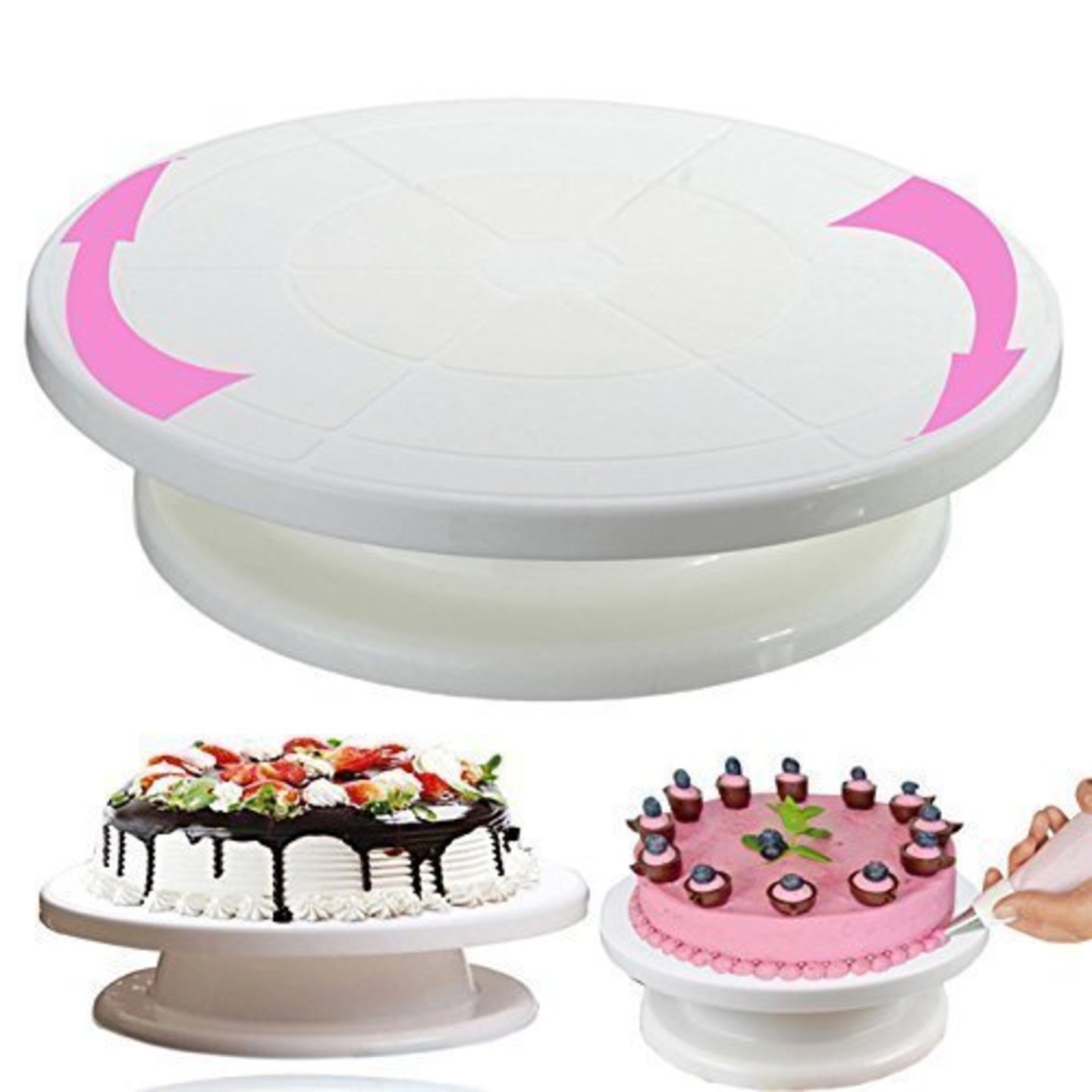 Smooth Rotating Cake Turntable white with pink colour