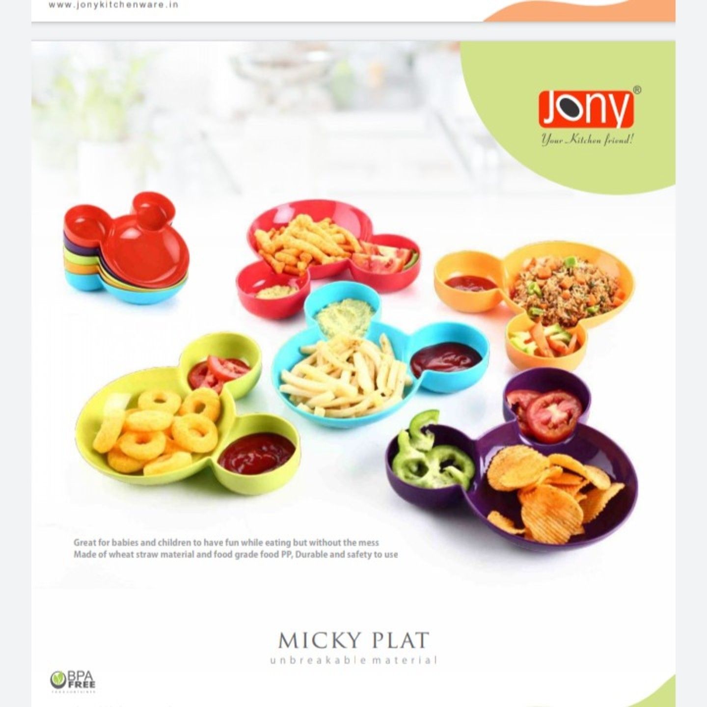 Grind Mickey Plate | Plastic Snack Serving Plate | Micky Plate for Kids Set of 4