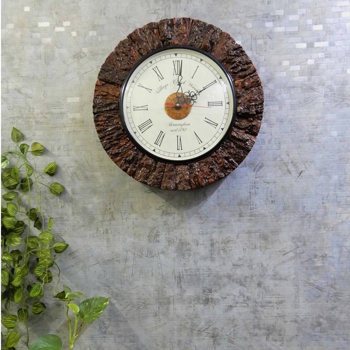 P V ENTERPRISES Solid Wood Round Analog Wall Clock In Brown
