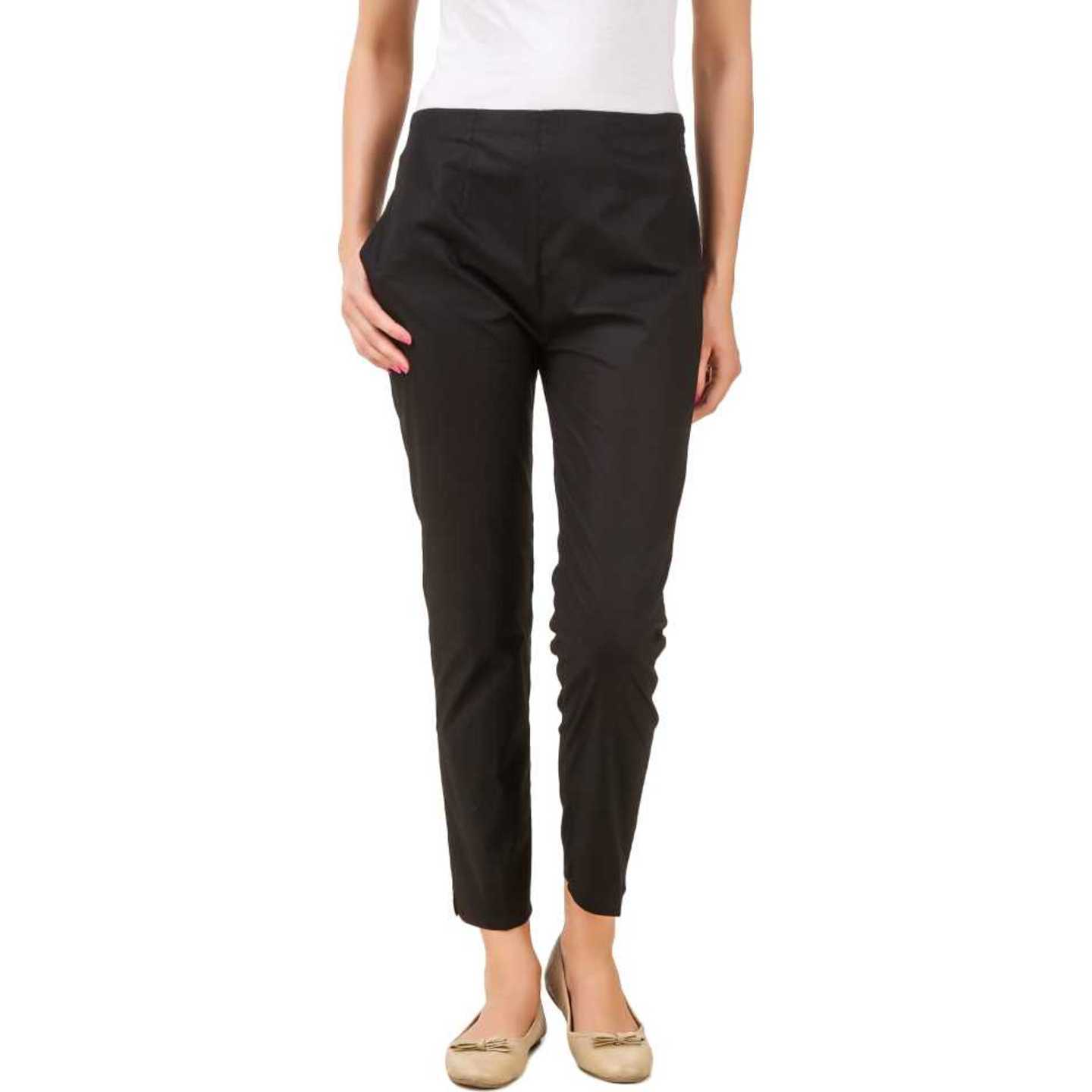 Womens Regular Fit Cotton Black Pants 38 Inc. Length