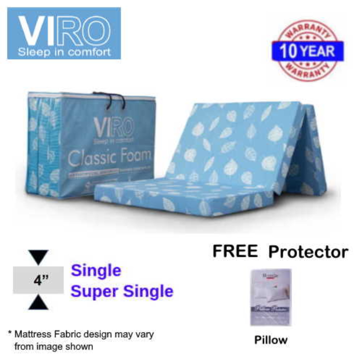 VIRO Classic Foldable 4in Mattress Single
