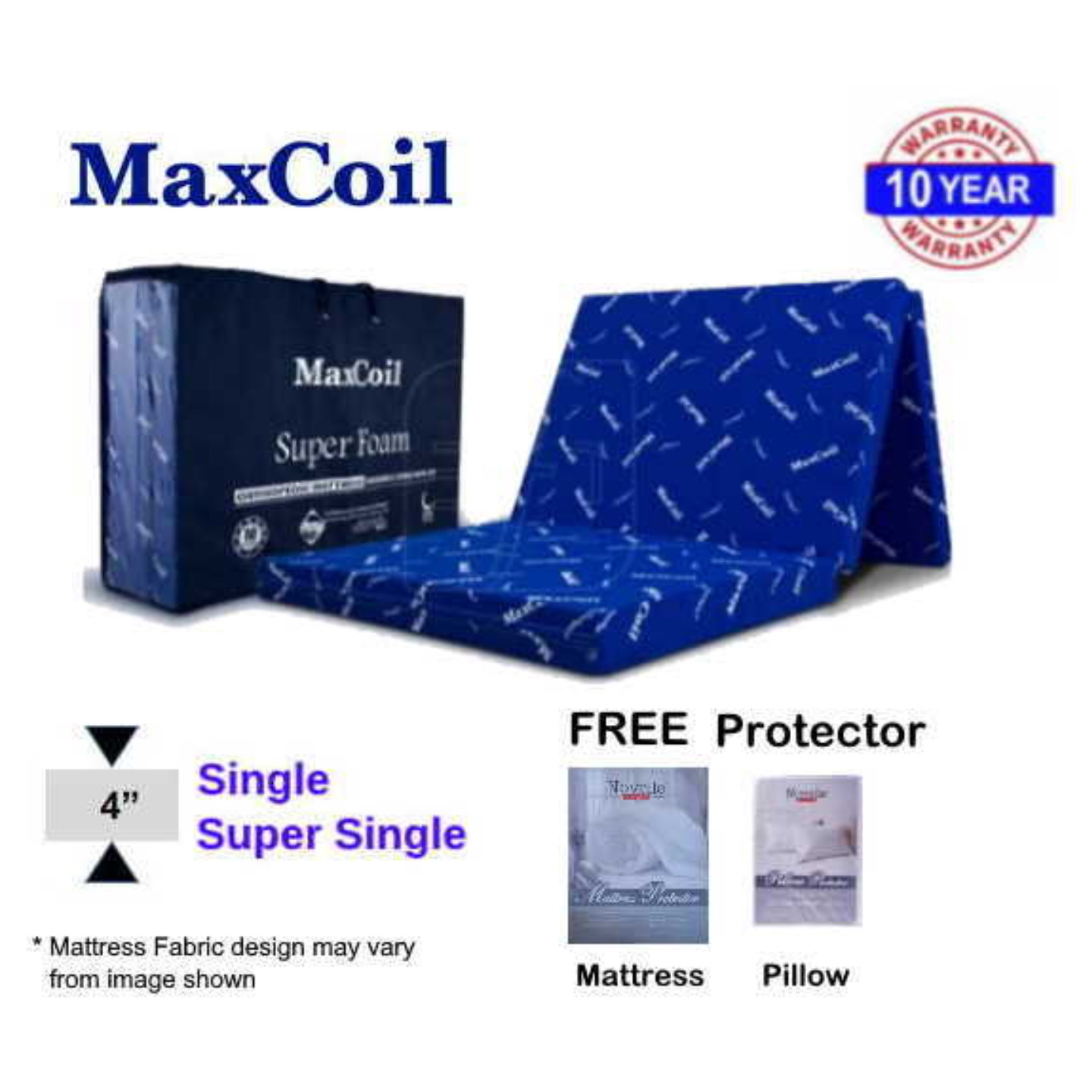 MaxCoil SUPERFOAM Foldable 4in Mattress Super Single