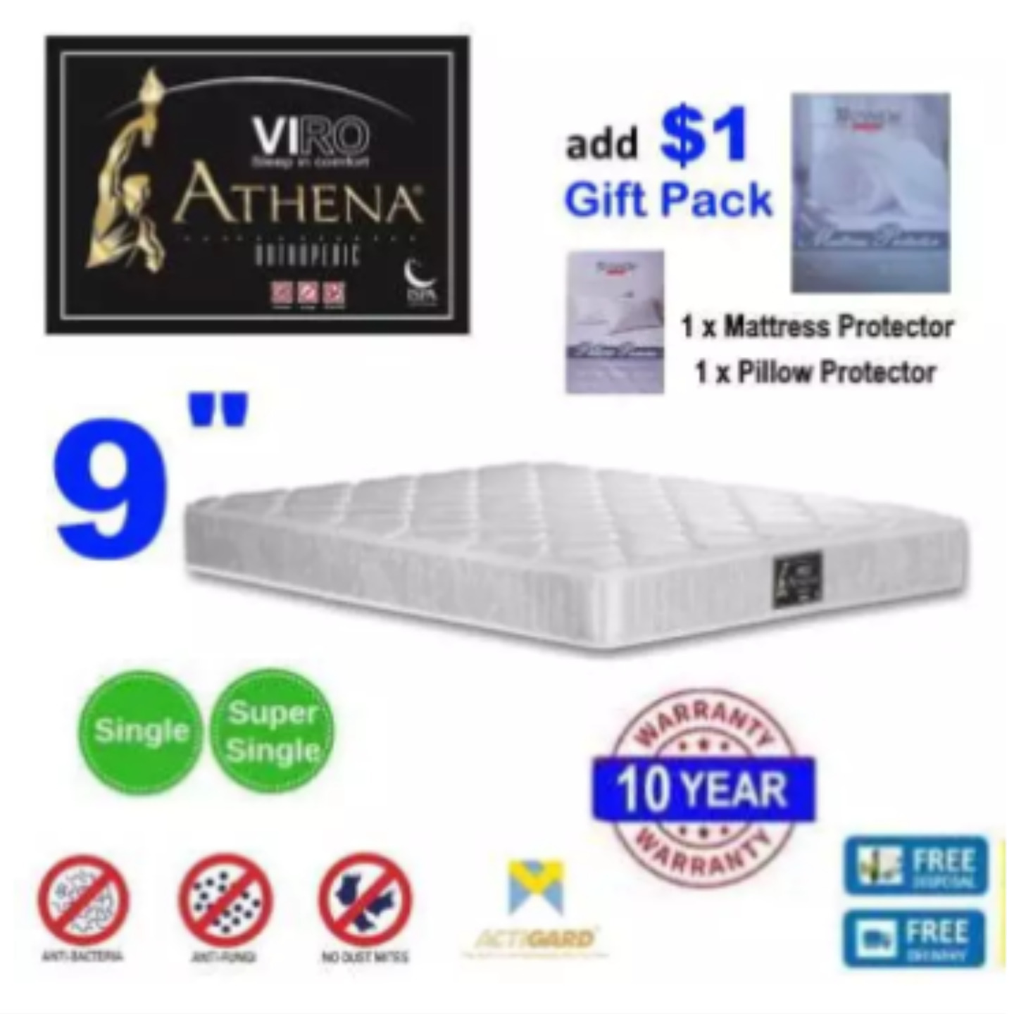 Viro Athena Orthopedic Spring Mattress 9in Super Single