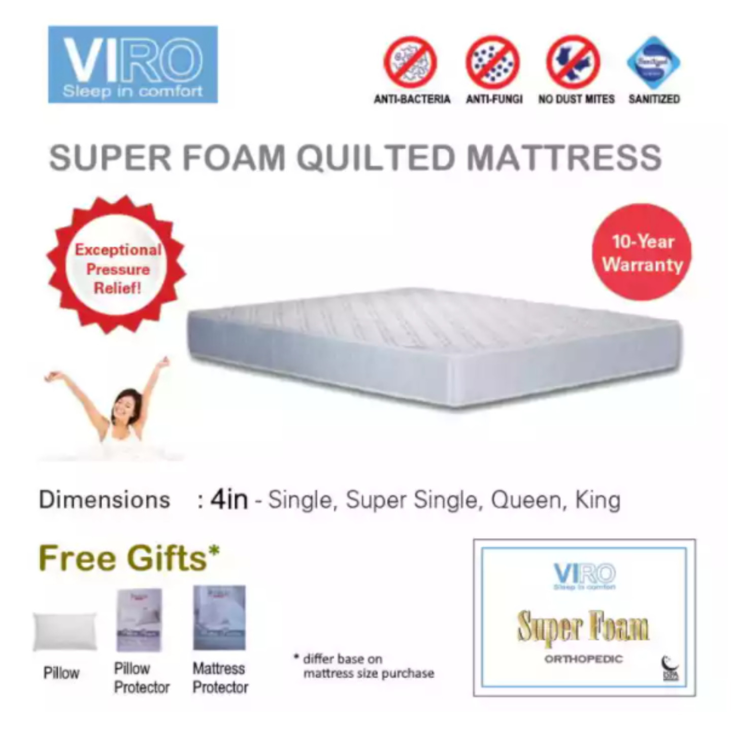 SUPER FOAM QUILTED MATTRESS 4in thickness KING