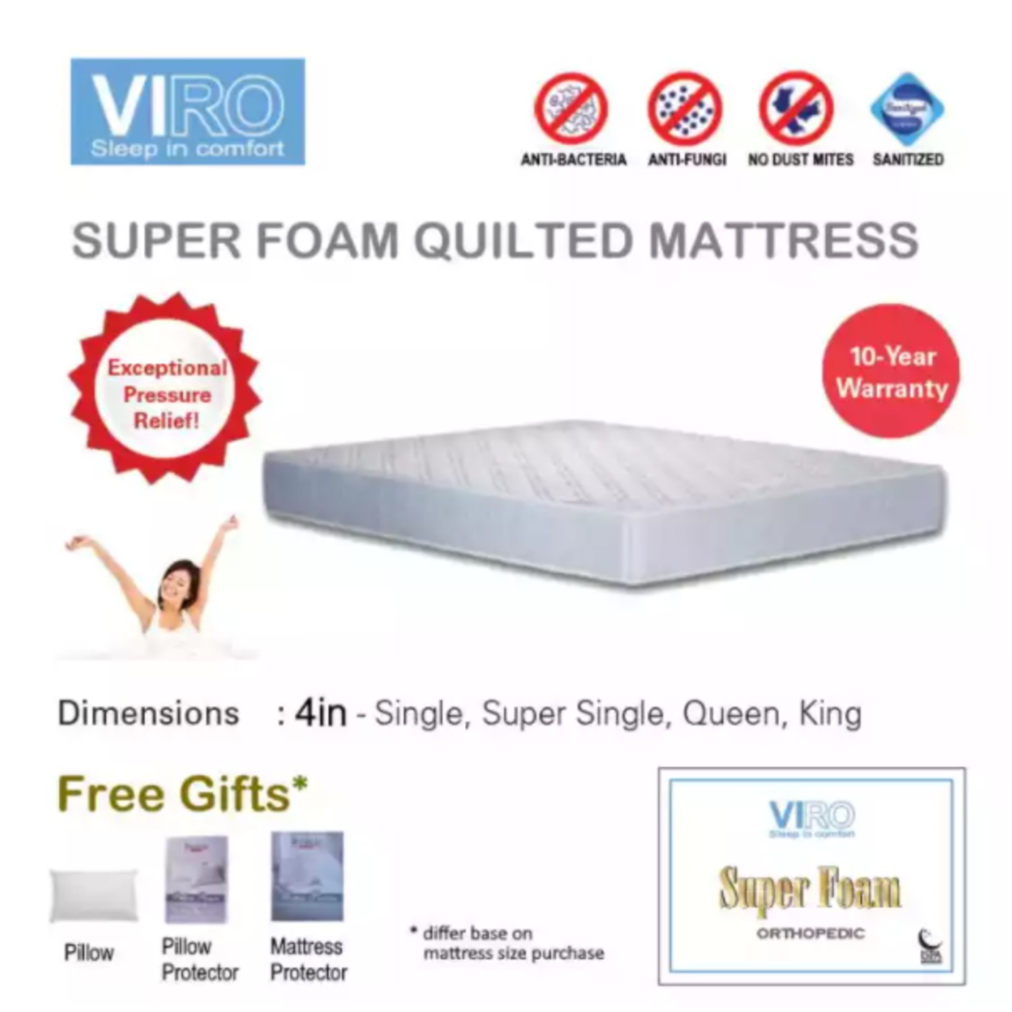 SUPER FOAM QUILTED MATTRESS 4in thickness