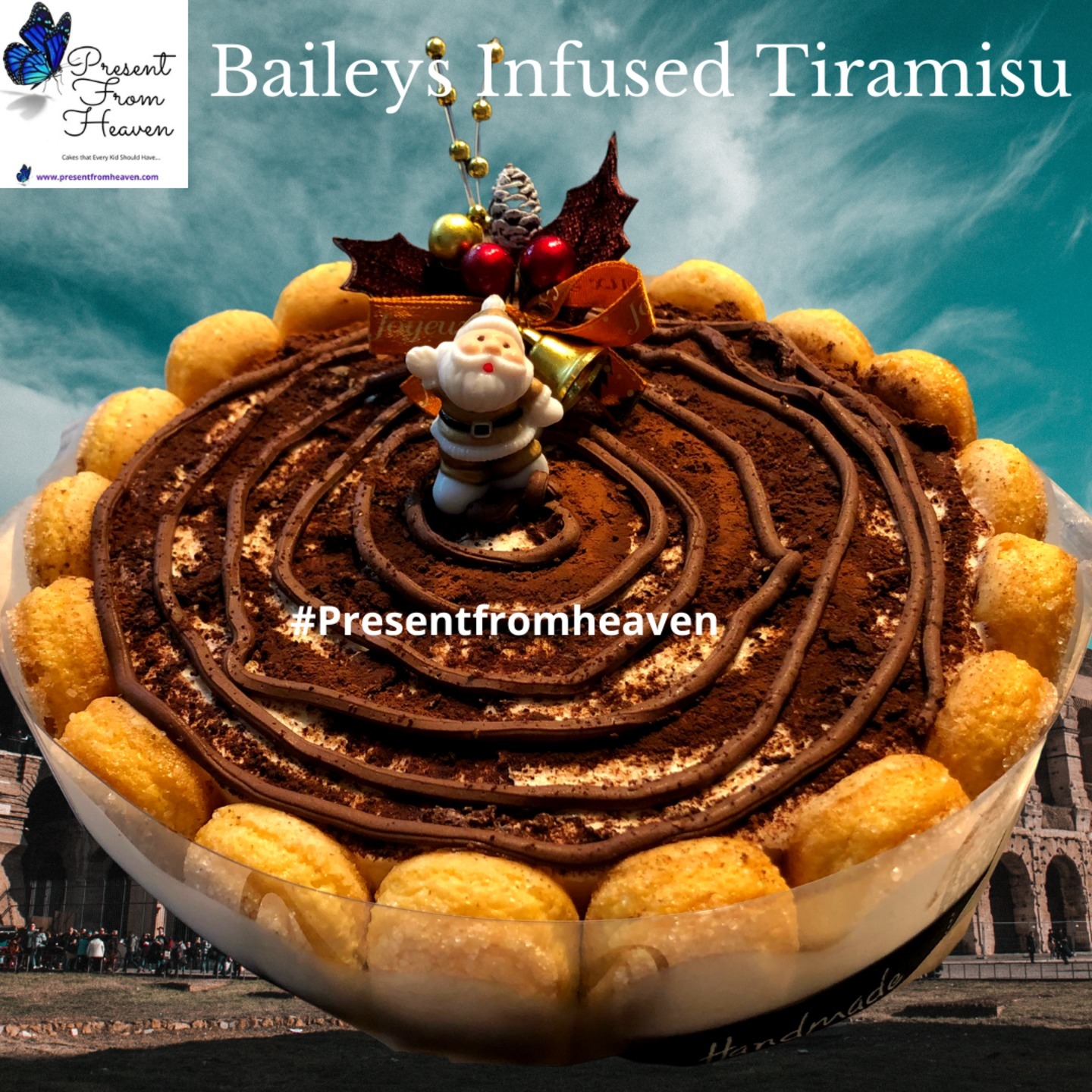 Golden Santa with his Baileys Infused Tiramisu