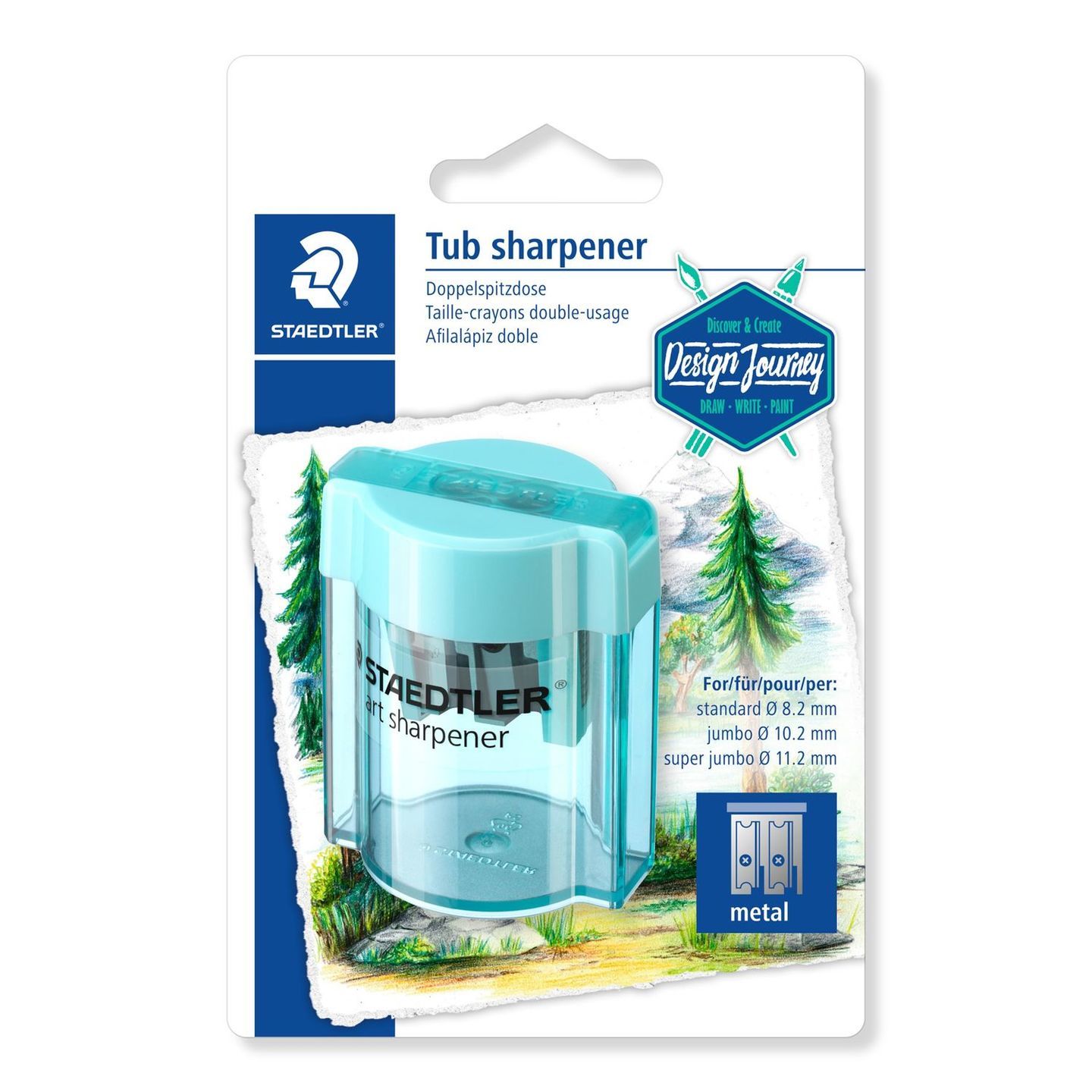 Staedtler 513 Journey Design Pencil Sharpener Metal 2 Uses with Transparent Tank