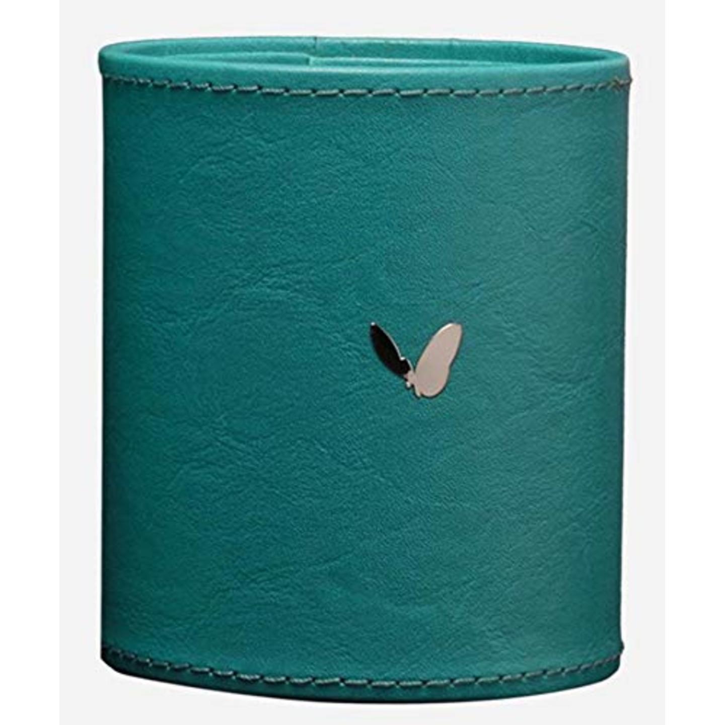 SMKT™ Pen Stand | Round Tumbler Pen –Pencil Holder | Luxury Stylish Designer Pen Stand in Vegan Leather | Best Showpiece for Reception-Welcome Desk | 3 inch Long (Green)