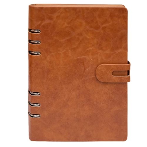 SMKT A5 Leather Notebook - Refillable Loose Leaf Business Notebook/Notepad with Pocket & Pen Holder, 100 Sheets