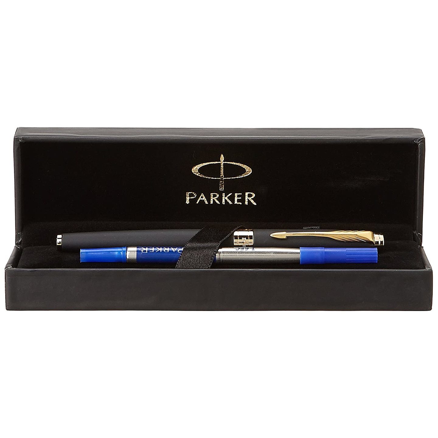 Parker Aster Gold Trim Roller Ball Pen | Body Color - Black | Ink Color - Blue