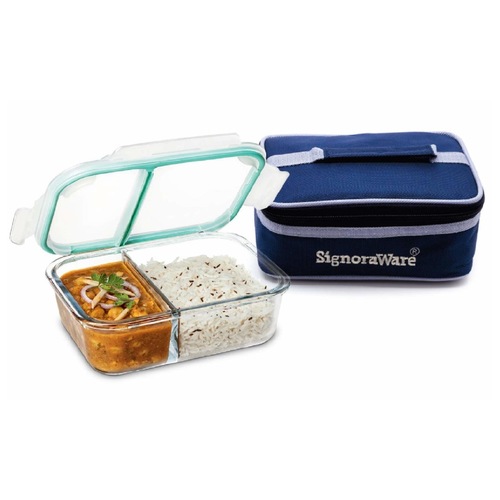 Signoraware Slim Glass Lunch Box with Bag, 1 LTR