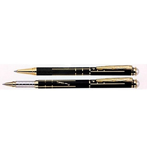 Pierre Cardin Pearl Black & Gold Ball Pen & Roller Pen Set