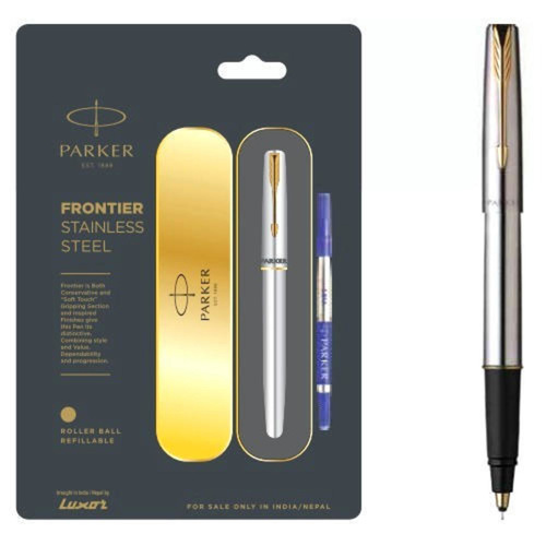 Parker Frontier Stainless Steel Roller Ball Pen - Gold Trim
