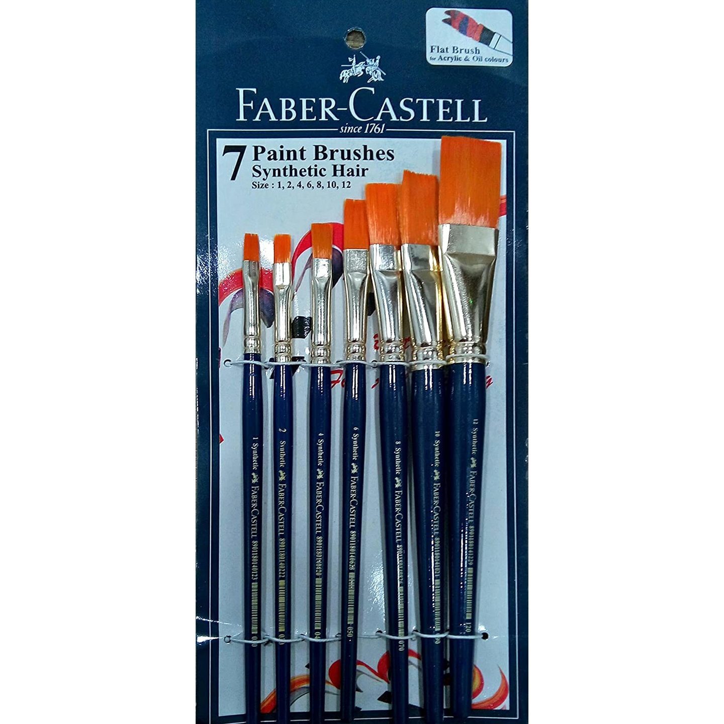 Faber-Castell Paint Brush Set - Flat, Pack of 7 (Navy Blue)